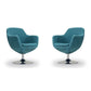 Manhattan Comfort Caisson Blue & Polished Chrome Twill Swivel Accent Chairs In A Set Of 2