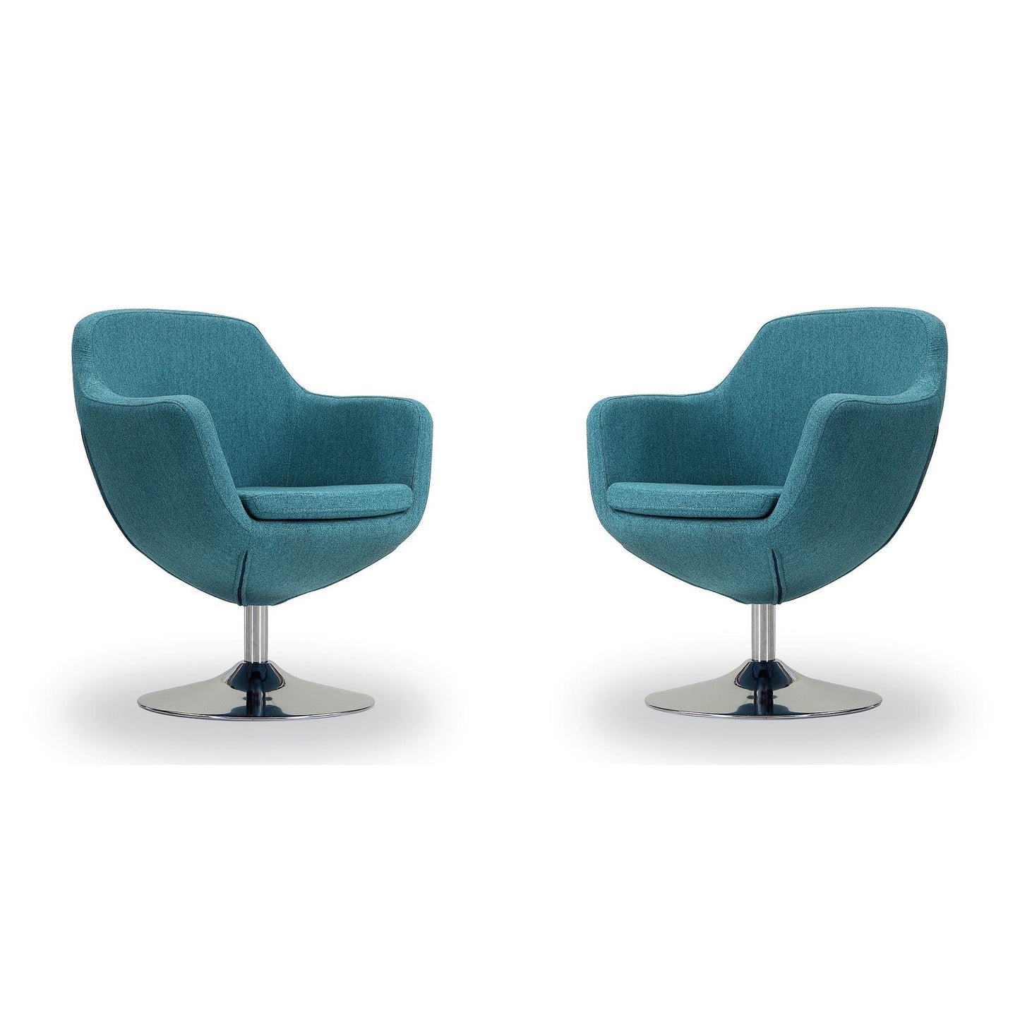 Manhattan Comfort Caisson Blue & Polished Chrome Twill Swivel Accent Chairs In A Set Of 2