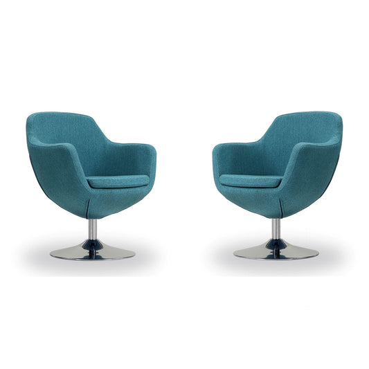 Manhattan Comfort Caisson Blue & Polished Chrome Twill Swivel Accent Chairs In A Set Of 2