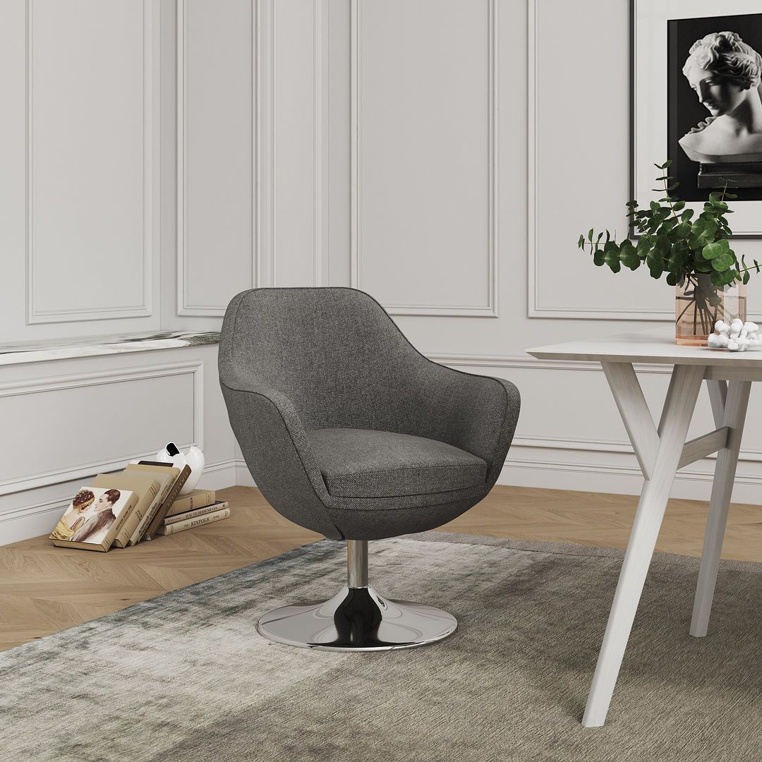 Manhattan Comfort Caisson Gray & Polished Chrome Twill Swivel Accent Chair