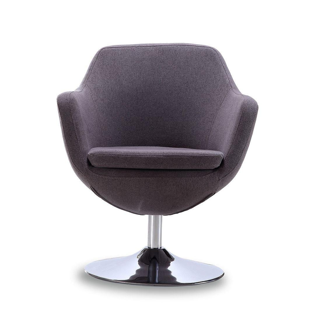 Manhattan Comfort Caisson Gray & Polished Chrome Twill Swivel Accent Chair