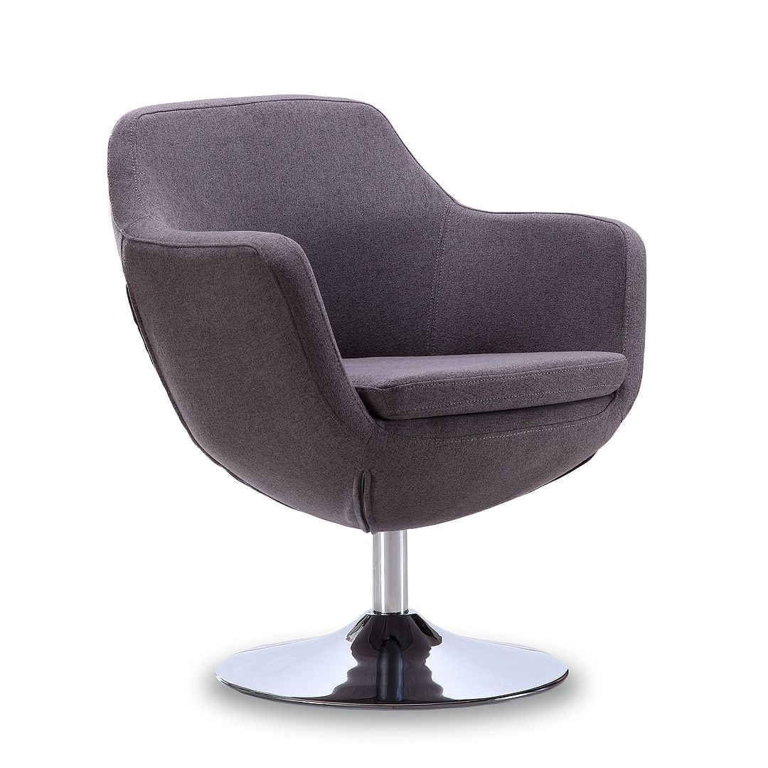 Manhattan Comfort Caisson Gray & Polished Chrome Twill Swivel Accent Chair