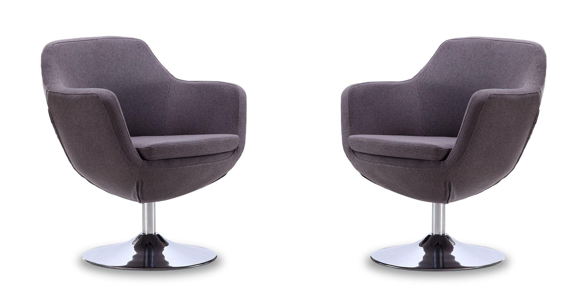 Manhattan Comfort Caisson Gray & Polished Chrome Twill Swivel Accent Chairs In A Set Of 2