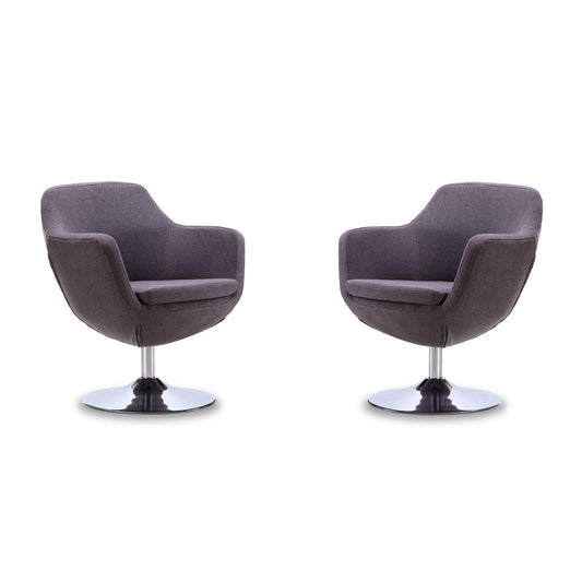 Manhattan Comfort Caisson Gray & Polished Chrome Twill Swivel Accent Chairs In A Set Of 2
