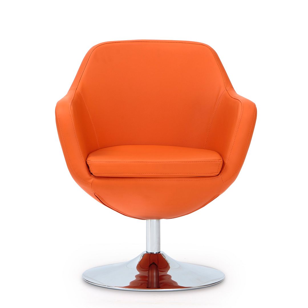 Manhattan Comfort Caisson Orange & Polished Chrome Faux Leather Swivel Accent Chair