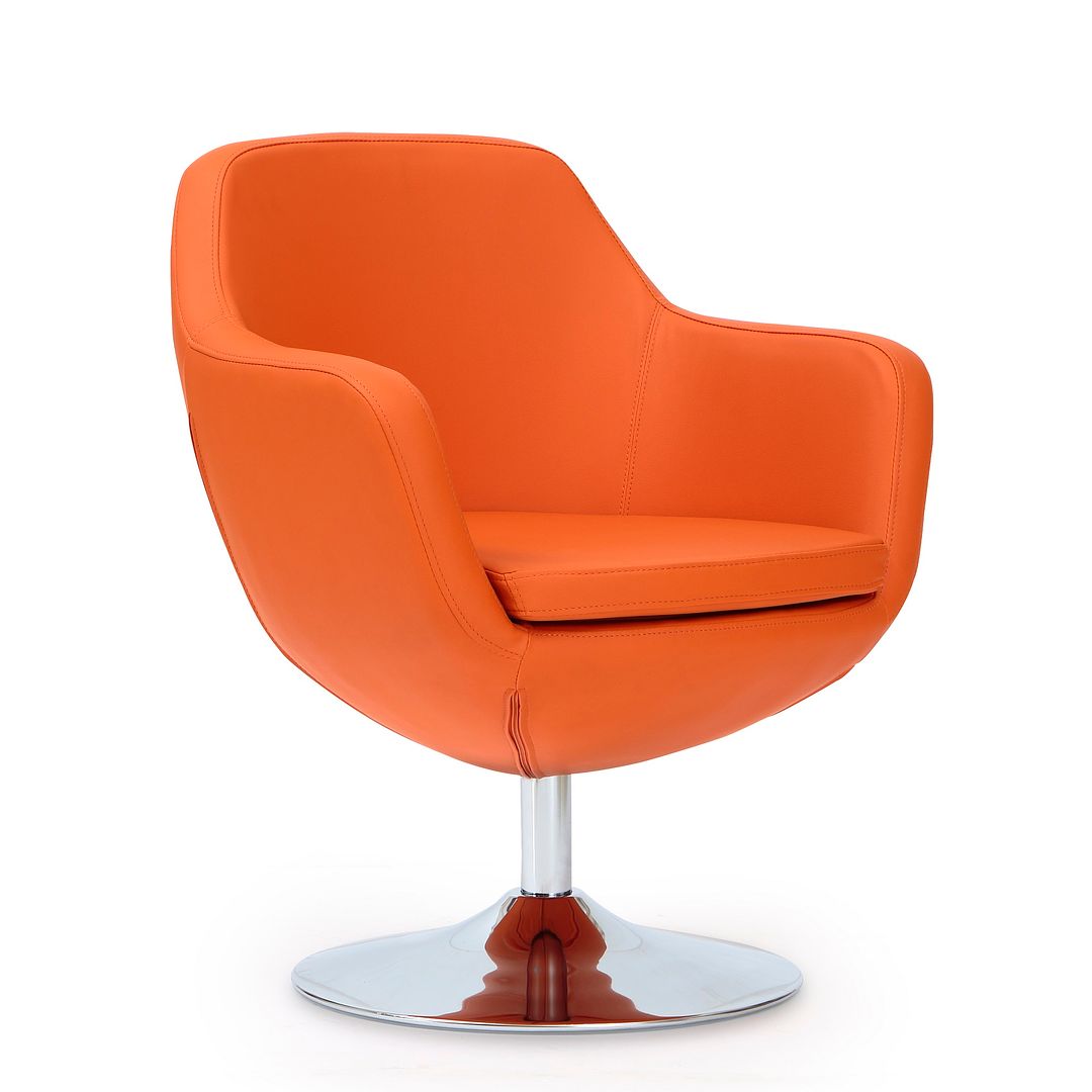 Manhattan Comfort Caisson Orange & Polished Chrome Faux Leather Swivel Accent Chair