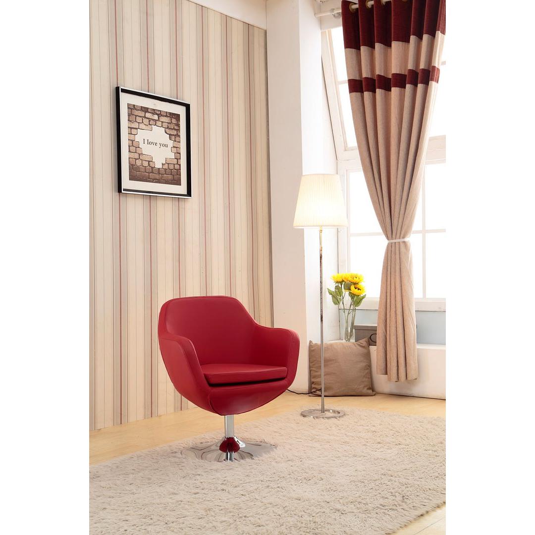 Manhattan Comfort Caisson Red & Polished Chrome Faux Leather Swivel Accent Chair