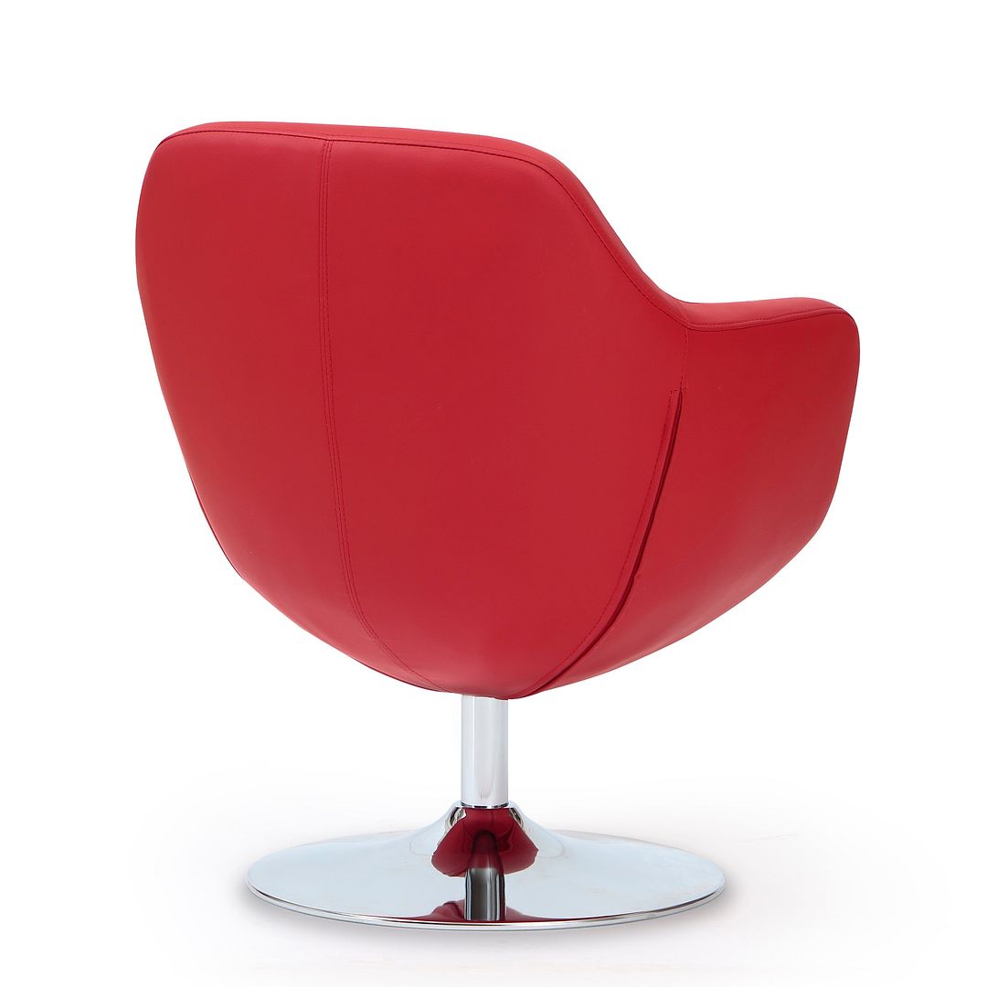 Manhattan Comfort Caisson Red & Polished Chrome Faux Leather Swivel Accent Chair