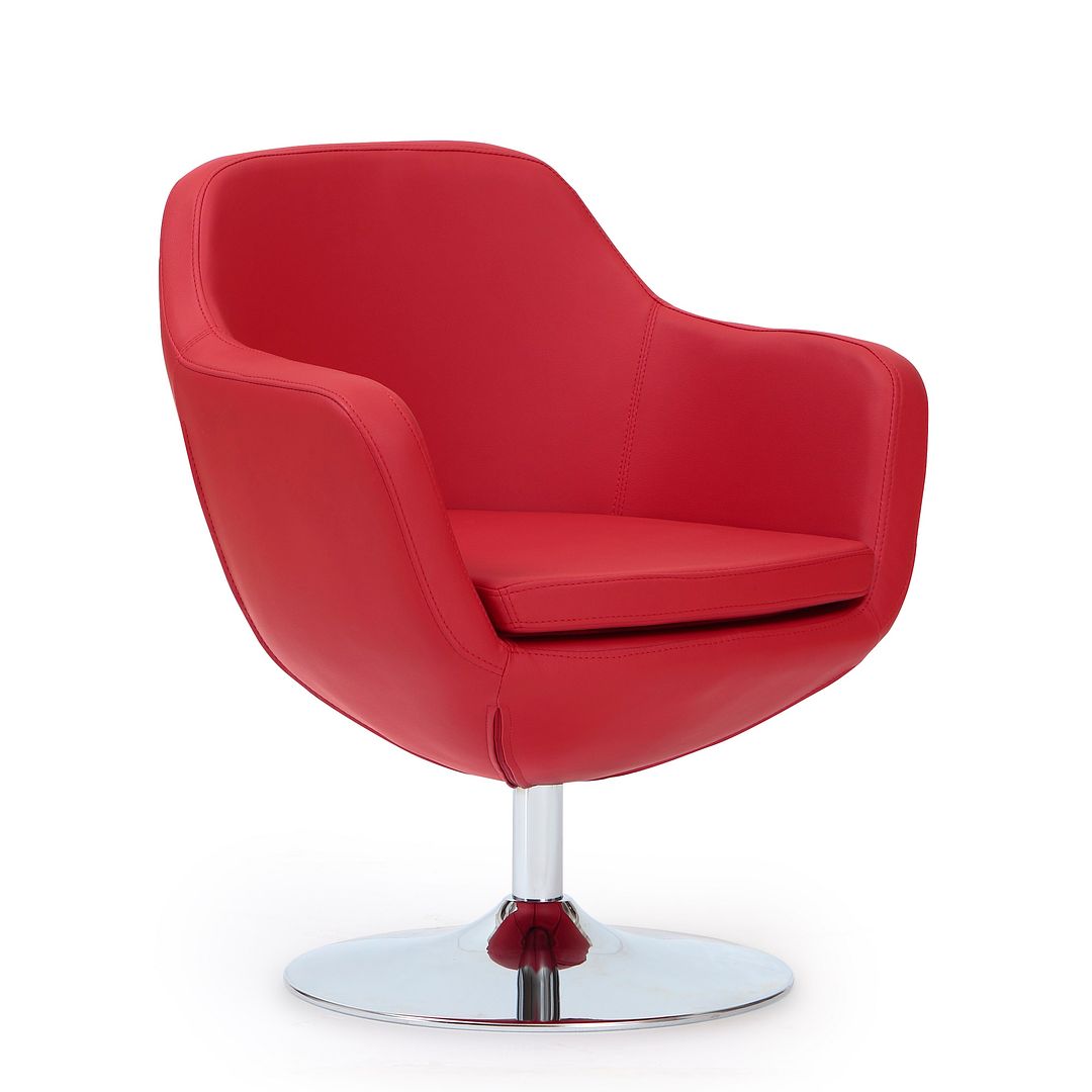 Manhattan Comfort Caisson Red & Polished Chrome Faux Leather Swivel Accent Chair