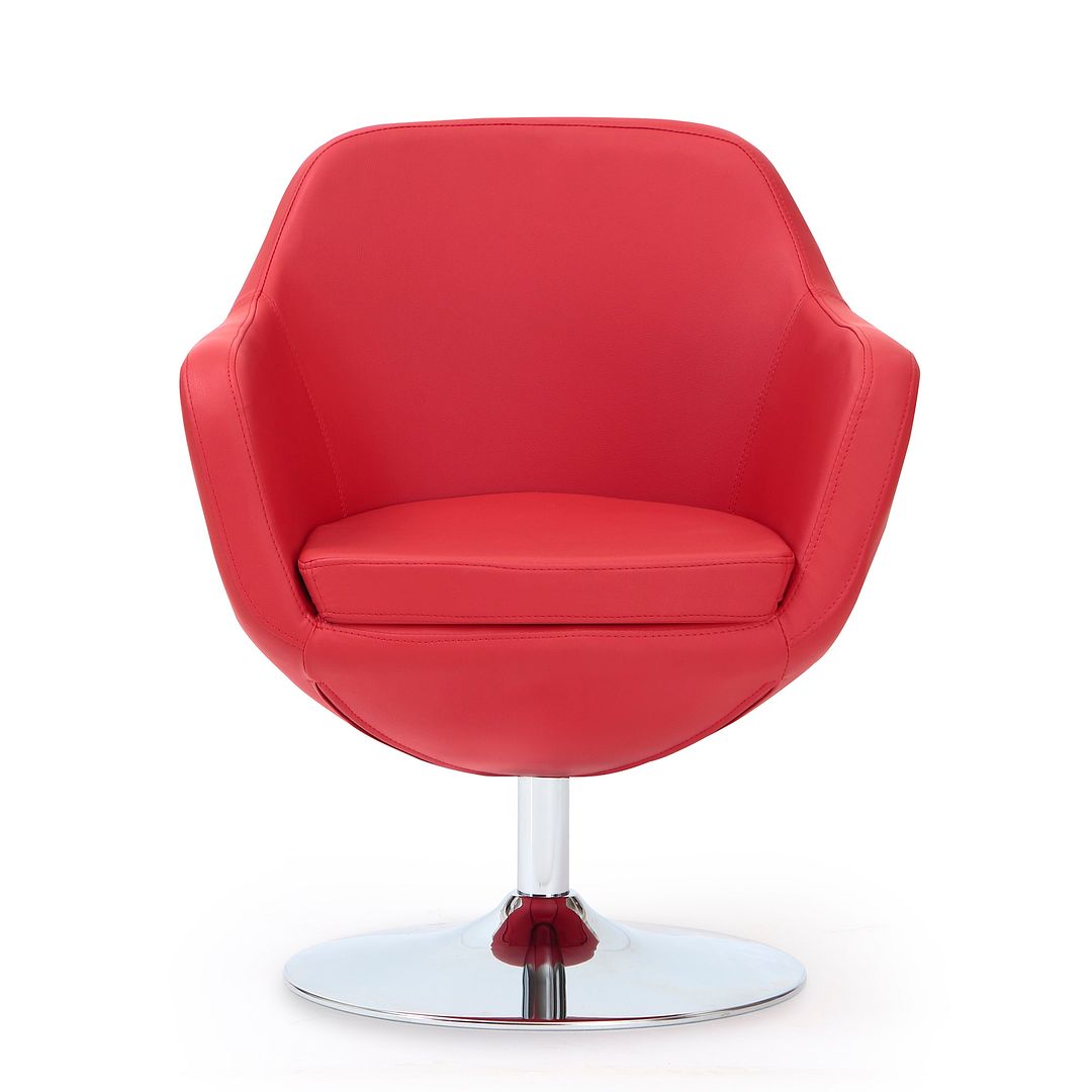 Manhattan Comfort Caisson Red & Polished Chrome Faux Leather Swivel Accent Chairs In A Set Of 2