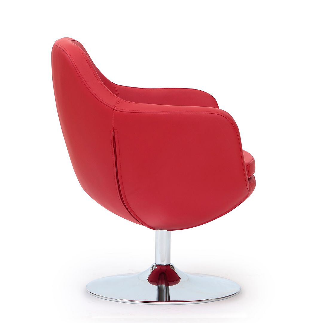 Manhattan Comfort Caisson Red & Polished Chrome Faux Leather Swivel Accent Chairs In A Set Of 2