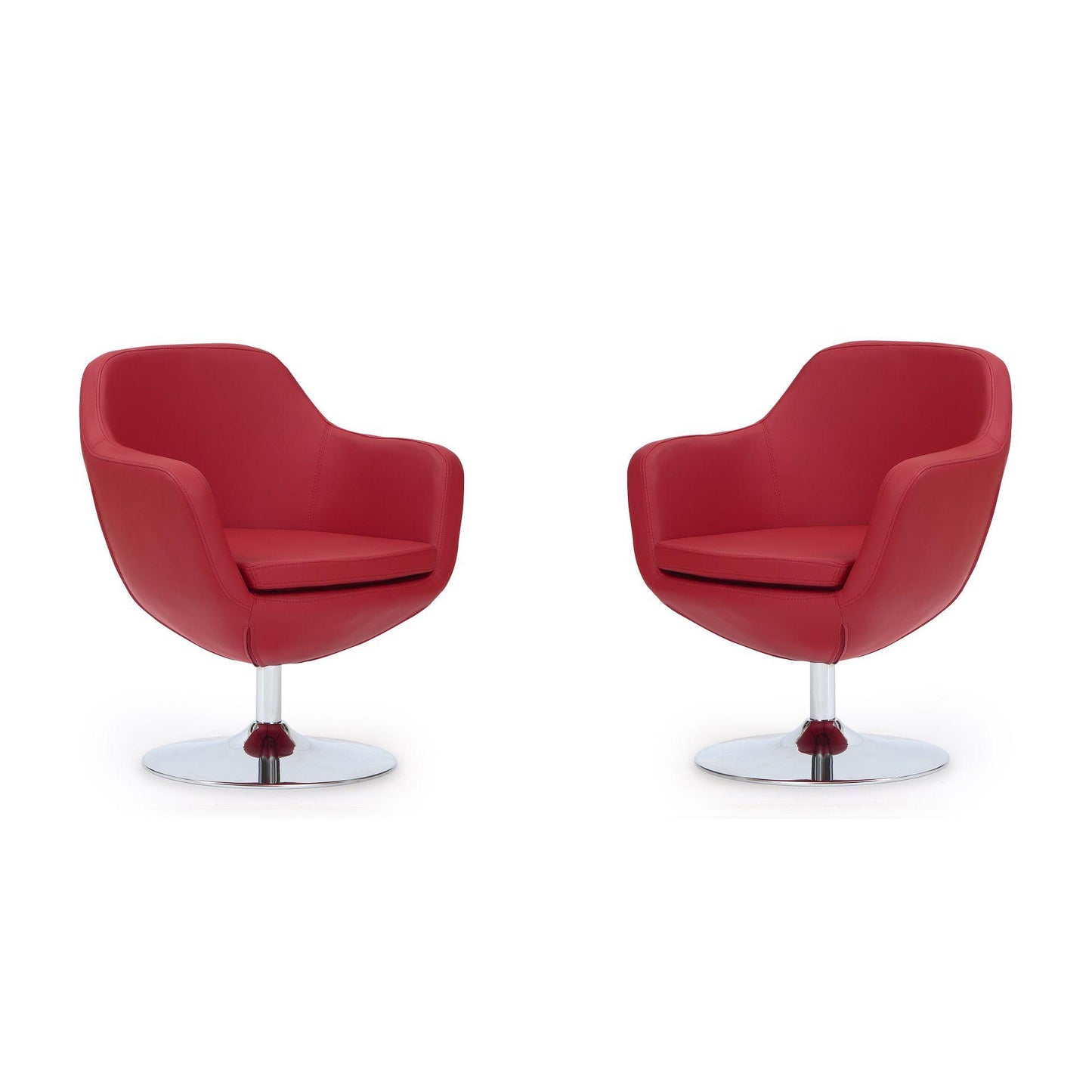 Manhattan Comfort Caisson Red & Polished Chrome Faux Leather Swivel Accent Chairs In A Set Of 2