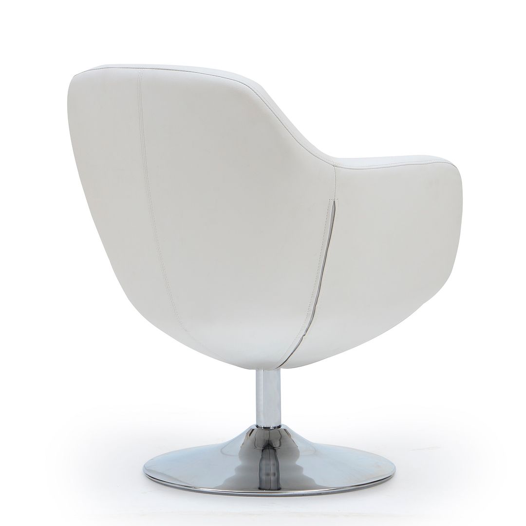Manhattan Comfort Caisson White & Polished Chrome Faux Leather Swivel Accent Chair