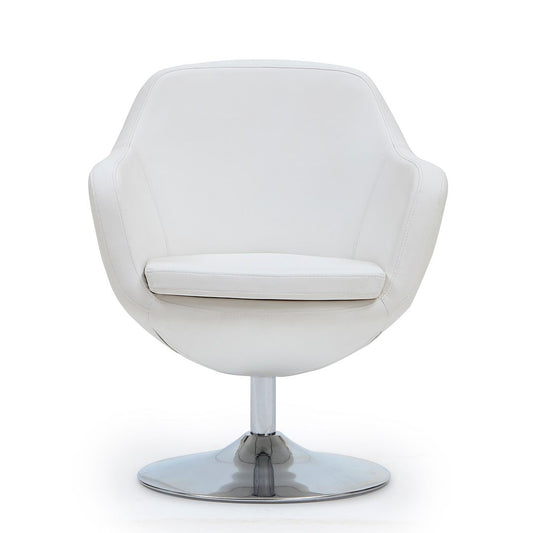 Manhattan Comfort Caisson White & Polished Chrome Faux Leather Swivel Accent Chair