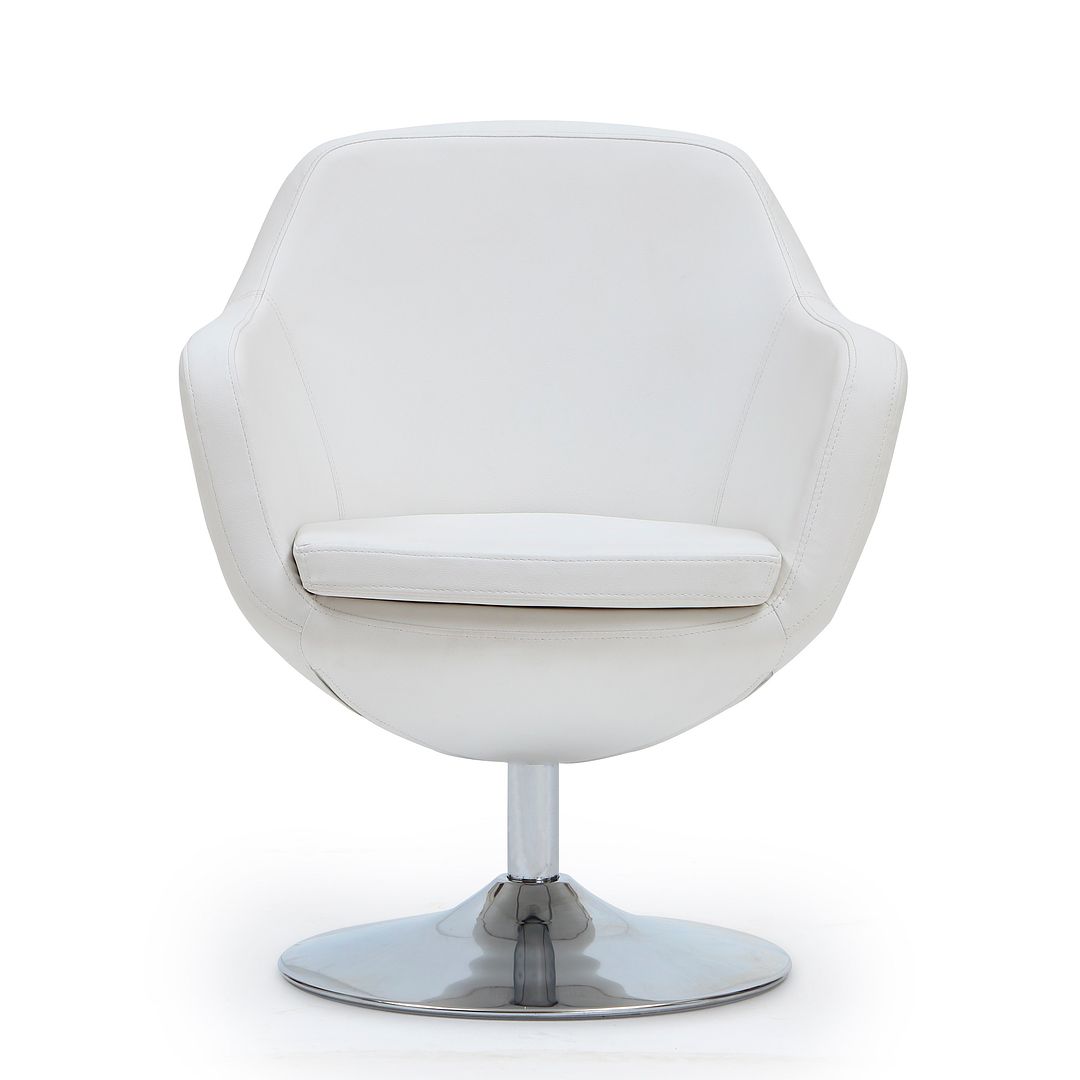 Manhattan Comfort Caisson White & Polished Chrome Faux Leather Swivel Accent Chairs In A Set Of 2
