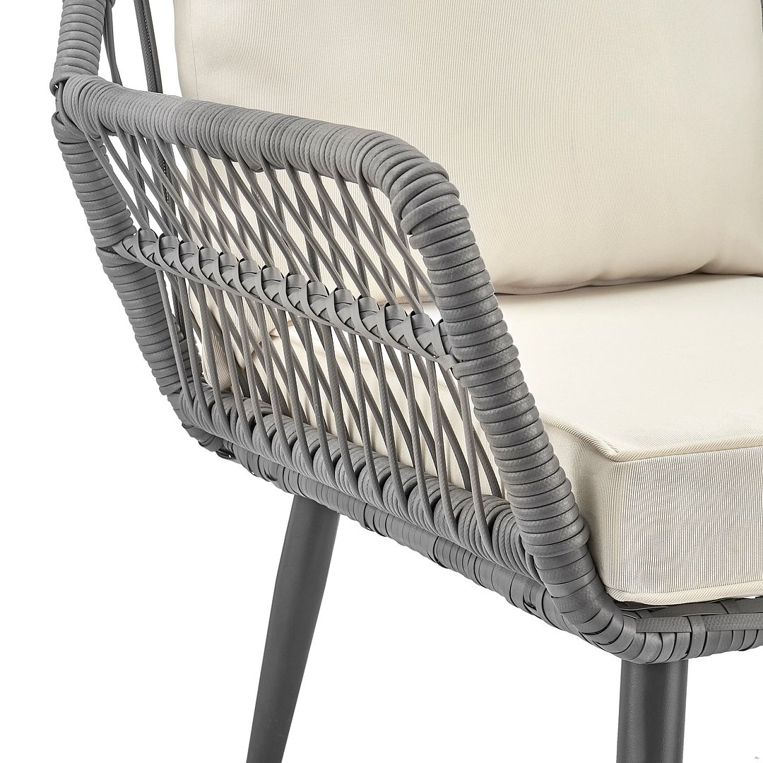 Manhattan Comfort Cannes Rope Wicker 3-Piece Patio Conversation Set With Cushions In Cream