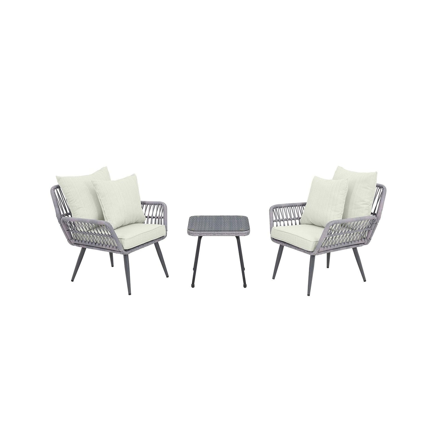 Manhattan Comfort Cannes Rope Wicker 3-Piece Patio Conversation Set With Cushions In Cream