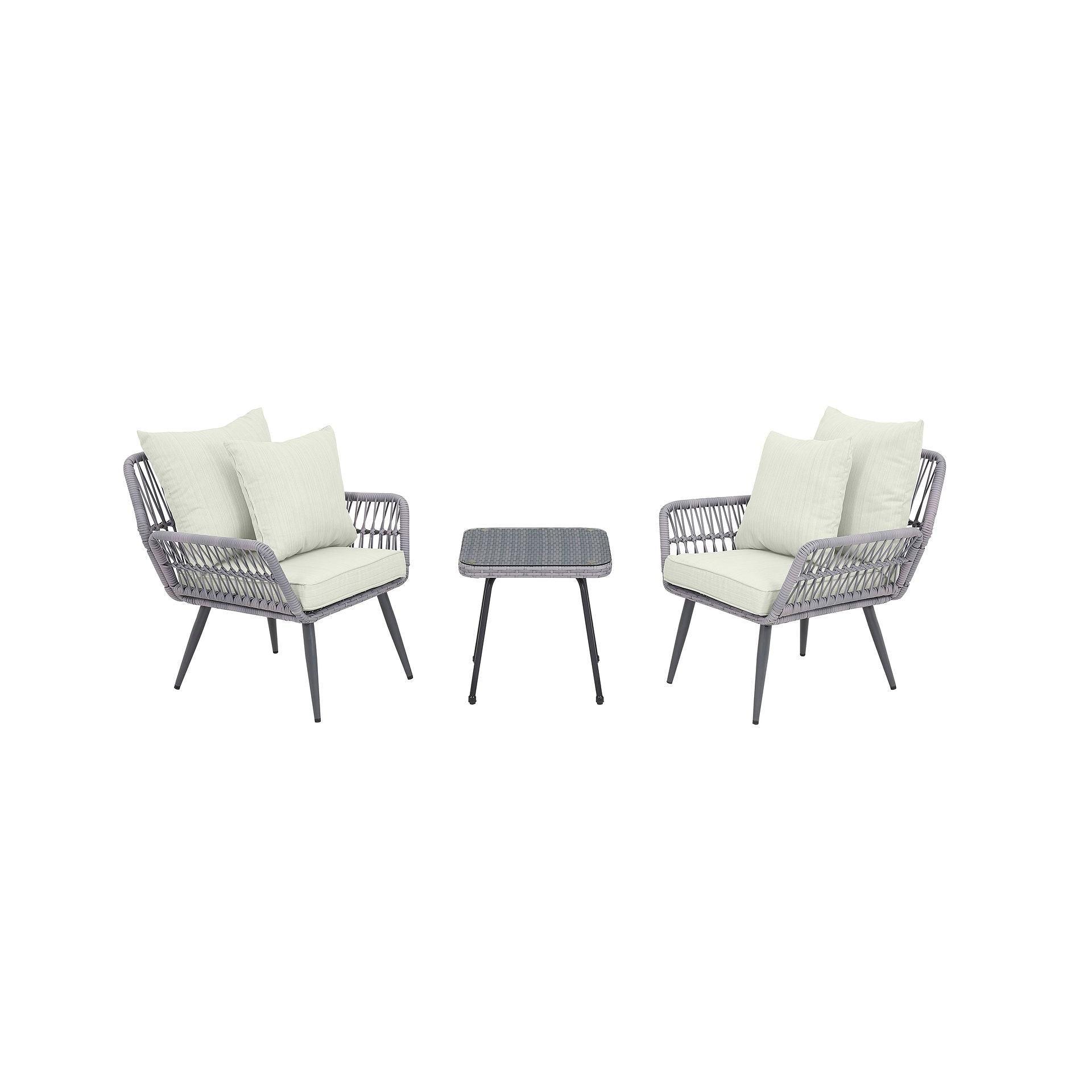 Manhattan Comfort Cannes Rope Wicker 3-Piece Patio Conversation Set With Cushions In Cream