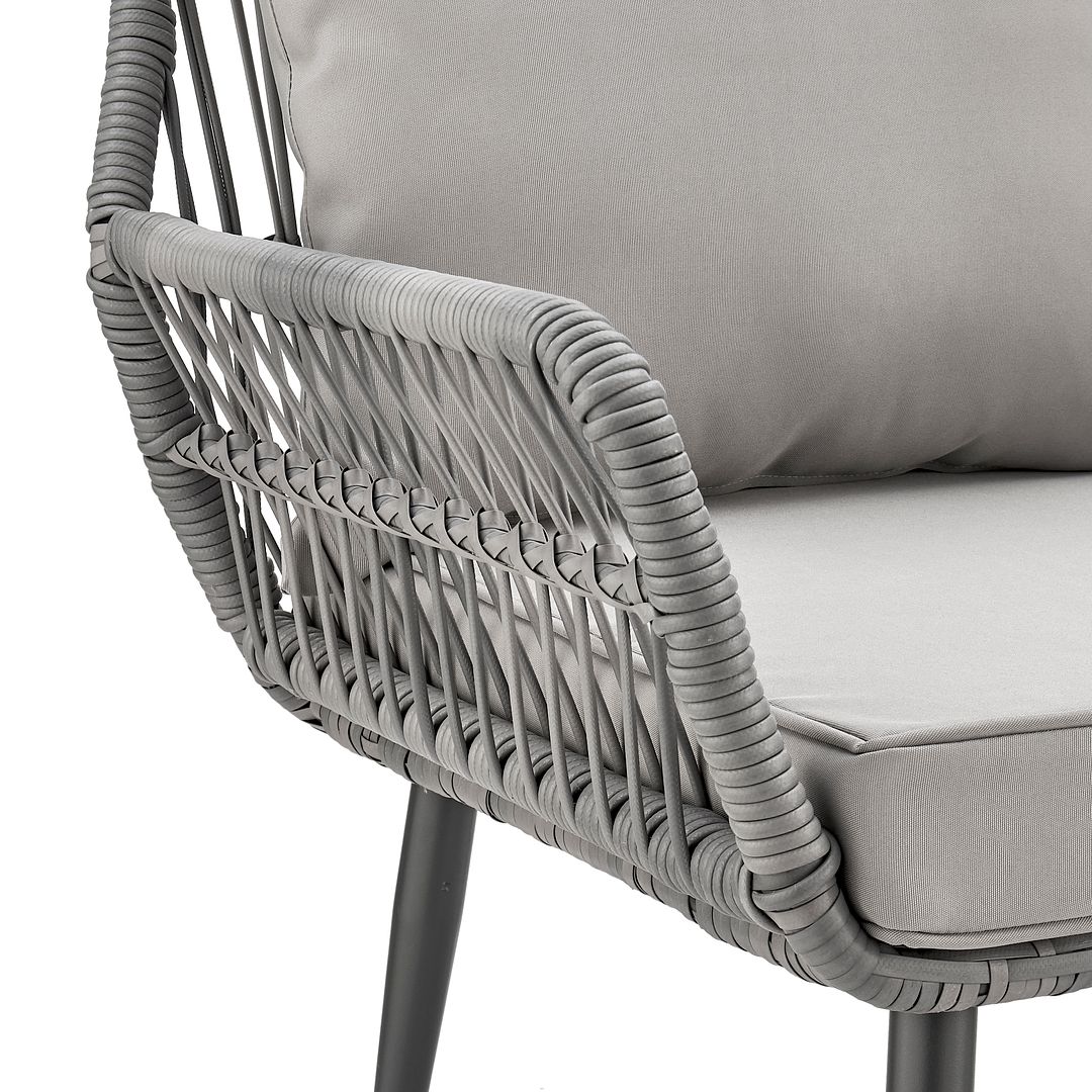 Manhattan Comfort Cannes Rope Wicker 3-Piece Patio Conversation Set With Cushions In Gray