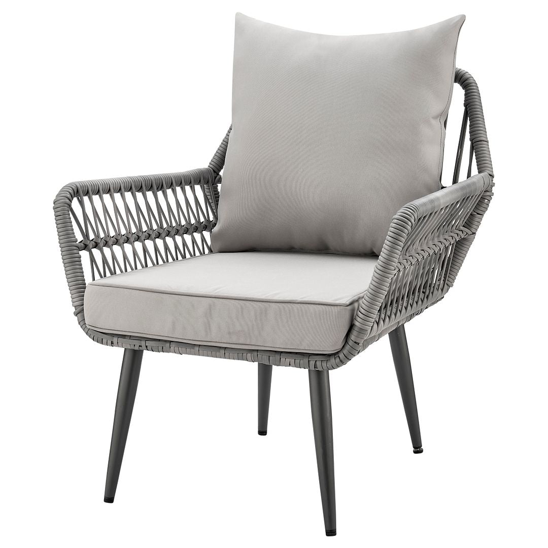 Manhattan Comfort Cannes Rope Wicker 3-Piece Patio Conversation Set With Cushions In Gray