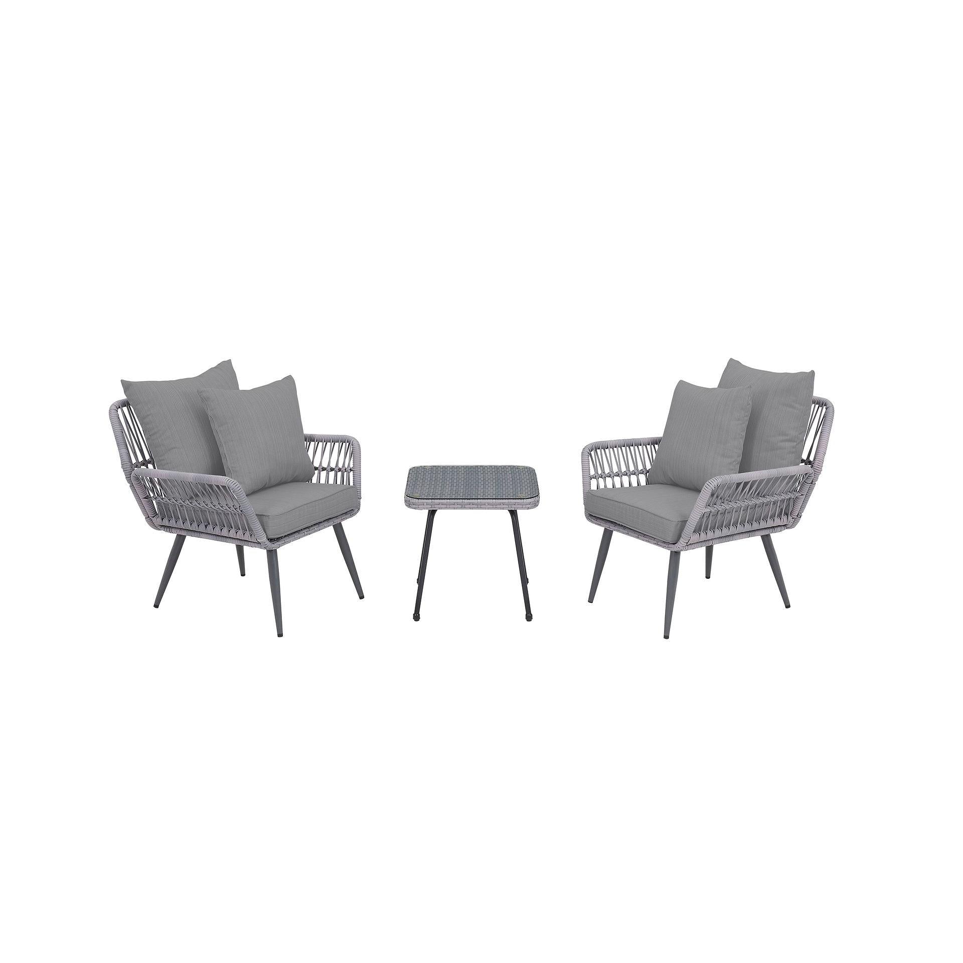 Manhattan Comfort Cannes Rope Wicker 3-Piece Patio Conversation Set With Cushions In Gray