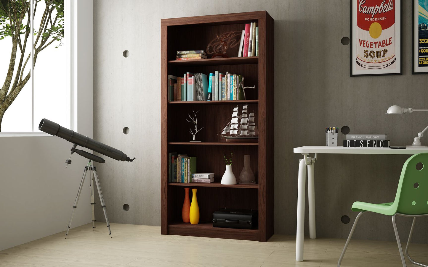 Manhattan Comfort Classic Olinda 1.0 With 5-Shelves In Nut Brown