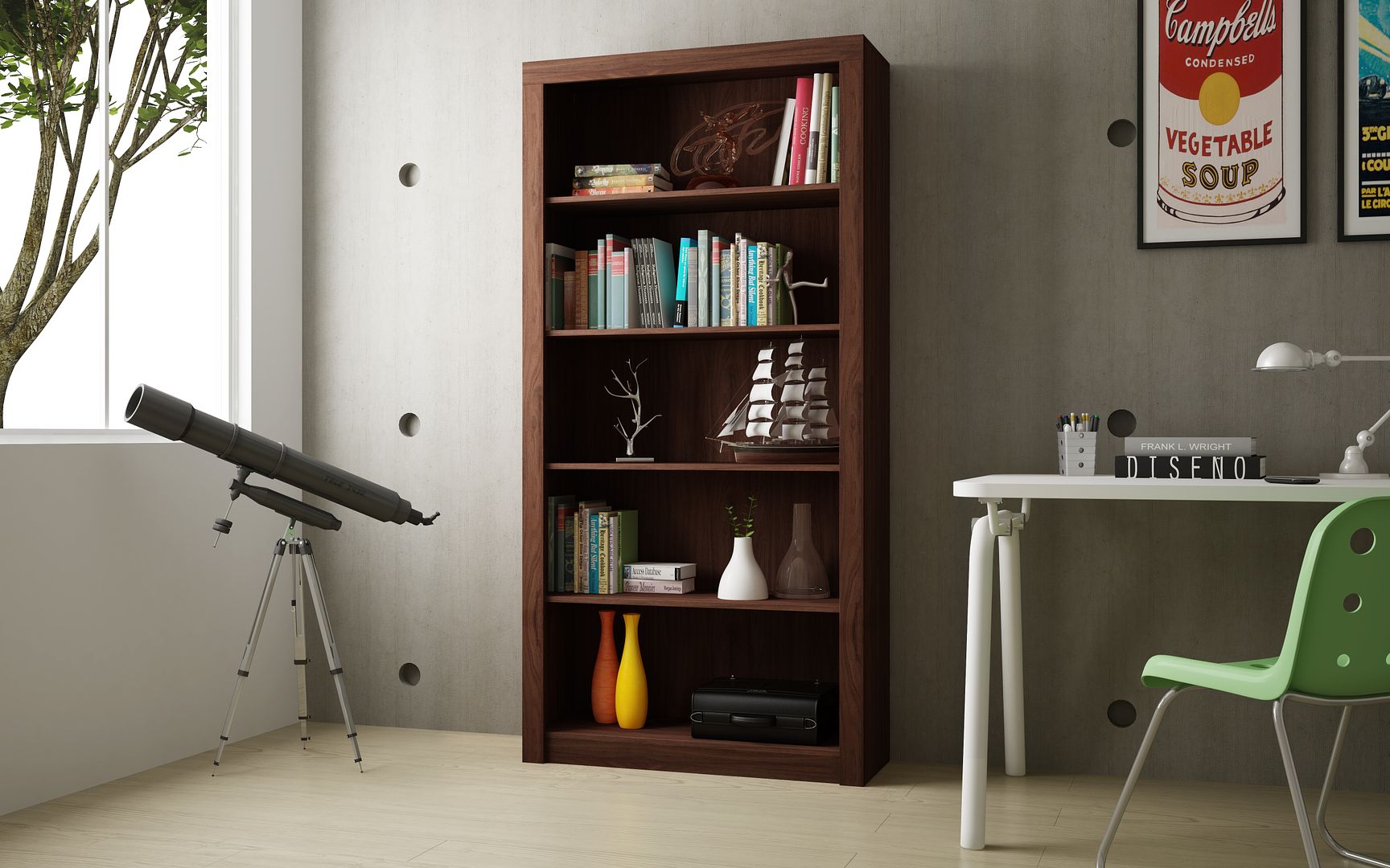 Manhattan Comfort Classic Olinda 1.0 With 5-Shelves In Nut Brown