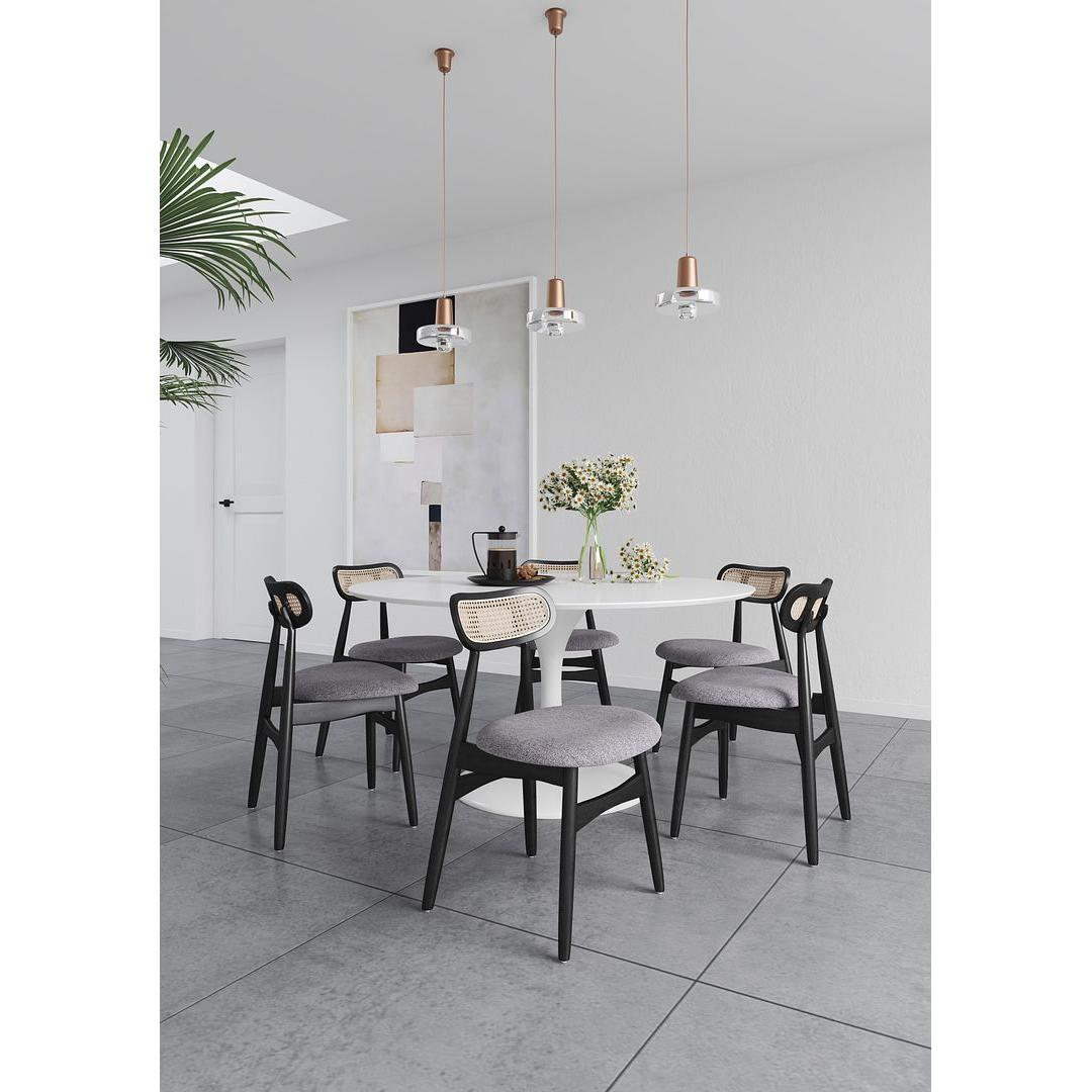 Manhattan Comfort Colbert Black & Cane With Gray Upholstered Dining Chairs In A Set Of 2