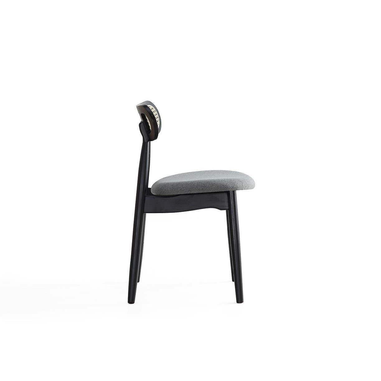 Manhattan Comfort Colbert Black & Cane With Gray Upholstered Dining Chairs In A Set Of 2