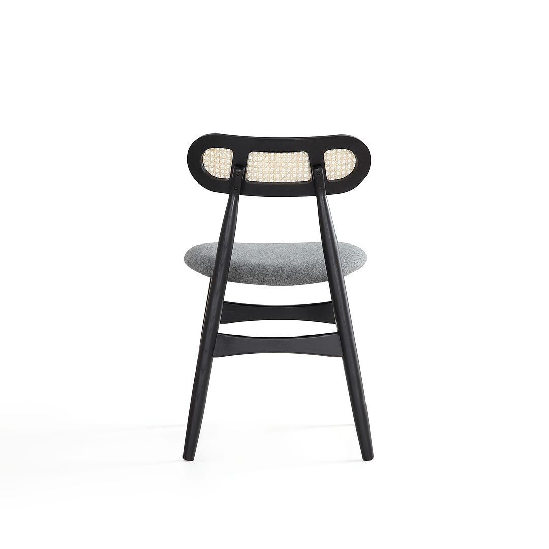 Manhattan Comfort Colbert Black & Cane With Gray Upholstered Dining Chairs In A Set Of 2