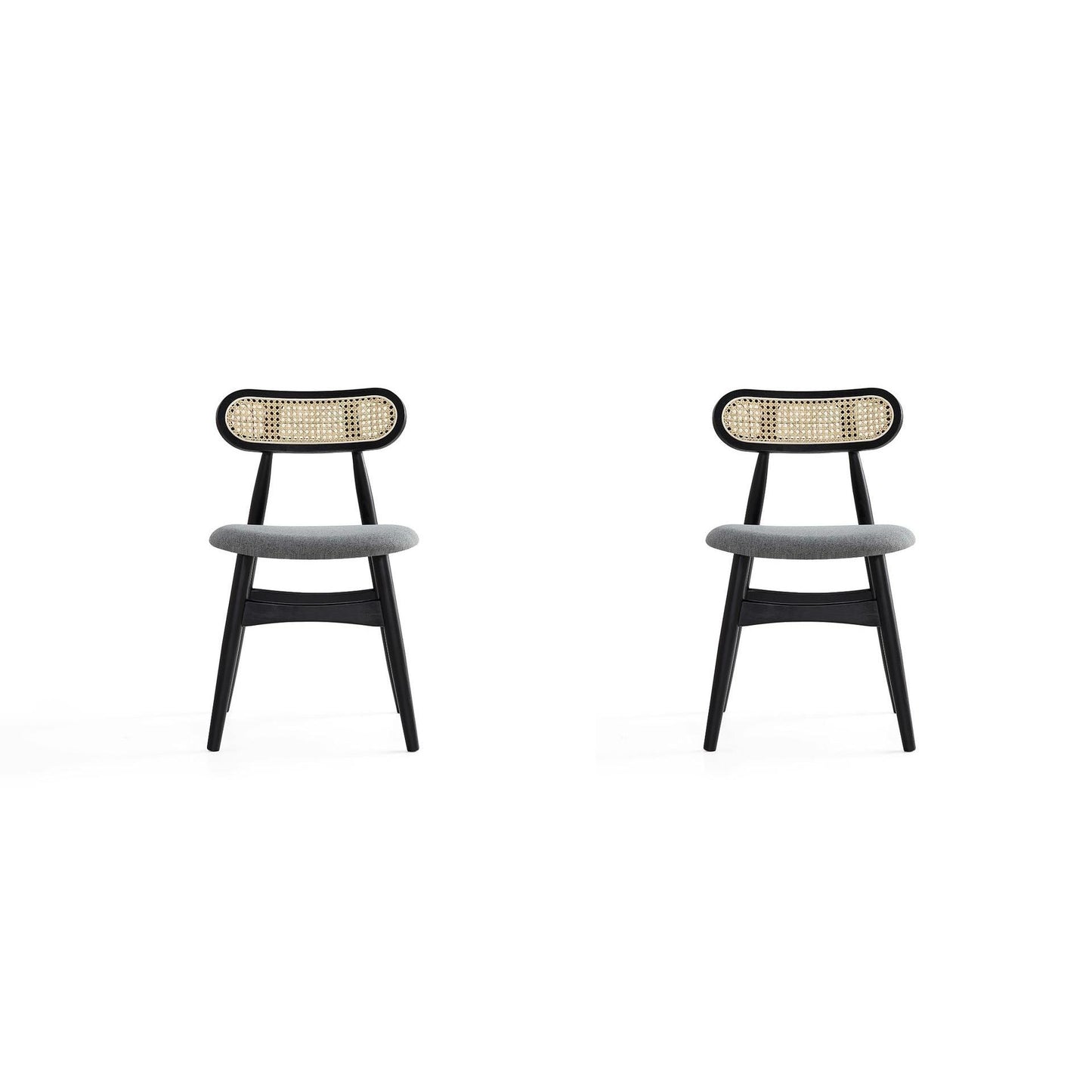 Manhattan Comfort Colbert Black & Cane With Gray Upholstered Dining Chairs In A Set Of 2
