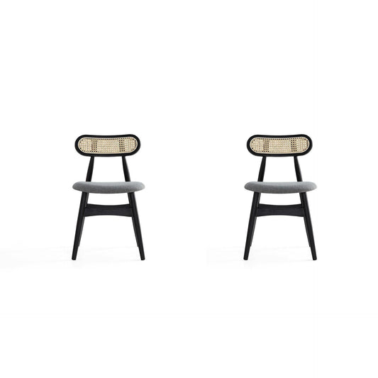 Manhattan Comfort Colbert Black & Cane With Gray Upholstered Dining Chairs In A Set Of 2