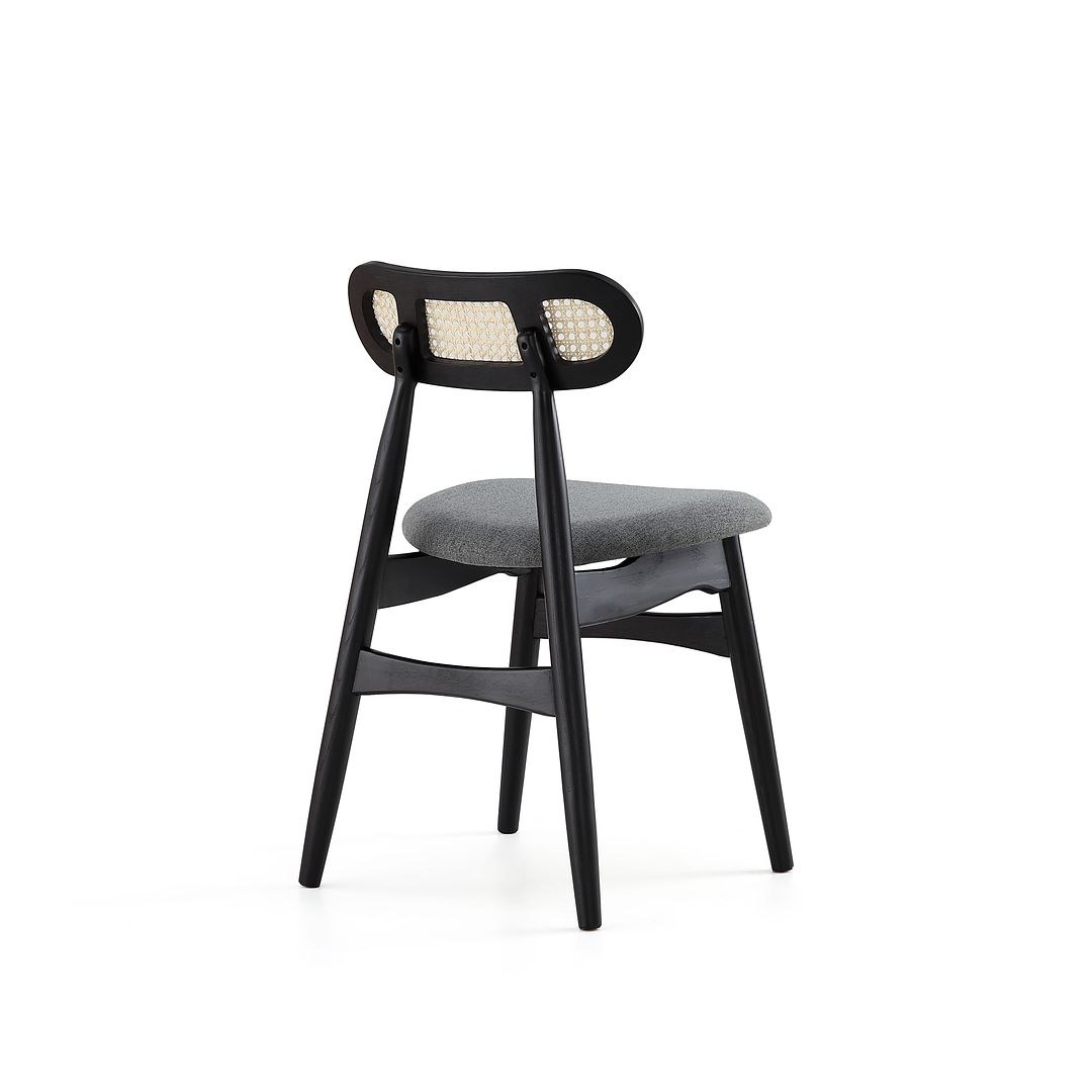 Manhattan Comfort Colbert Black & Cane With Gray Upholstered Dining Chairs In A Set Of 4