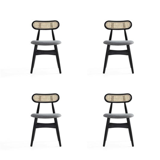 Manhattan Comfort Colbert Black & Cane With Gray Upholstered Dining Chairs In A Set Of 4