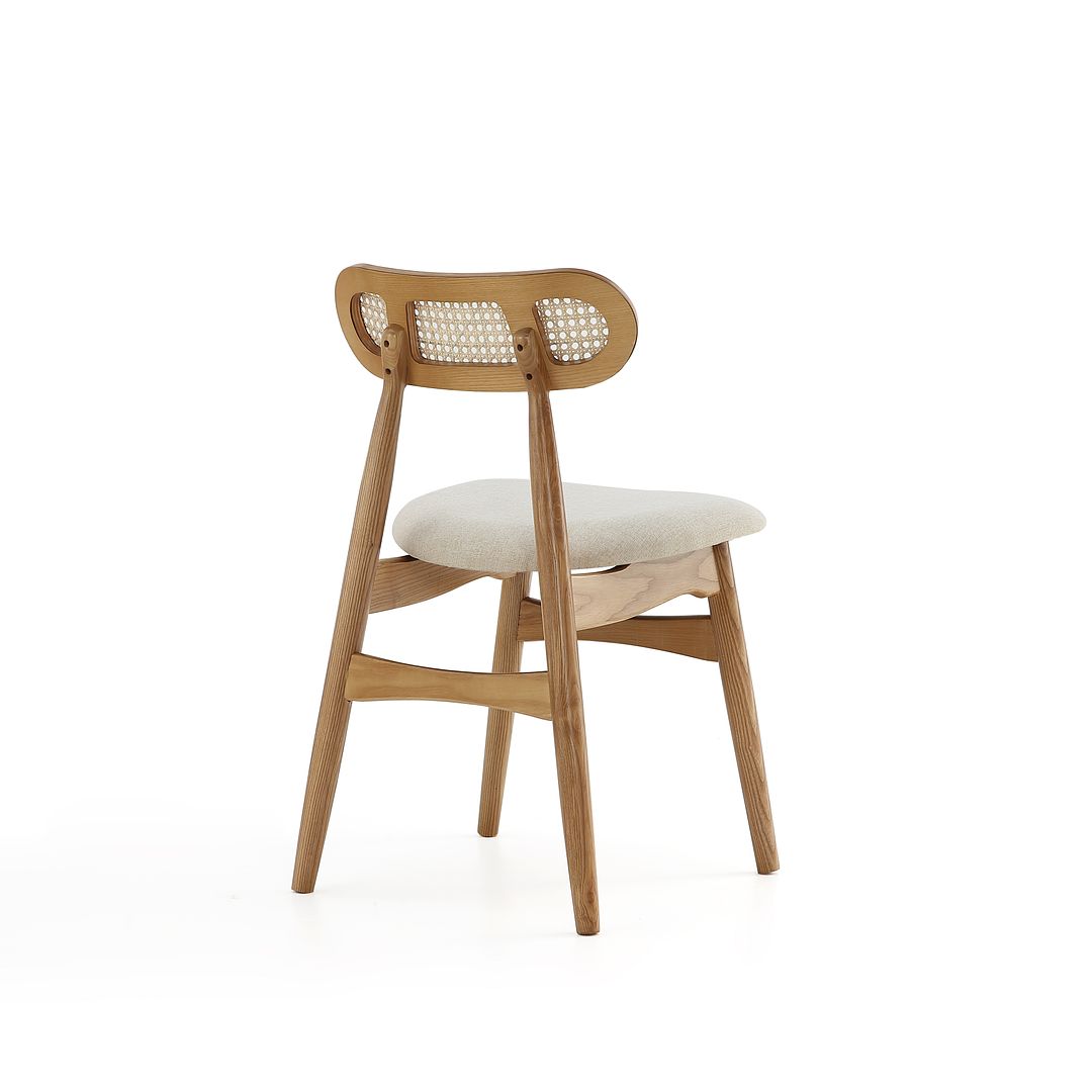 Manhattan Comfort Colbert Nature & Cane With Oatmeal Upholstered Dining Chairs In A Set Of 2