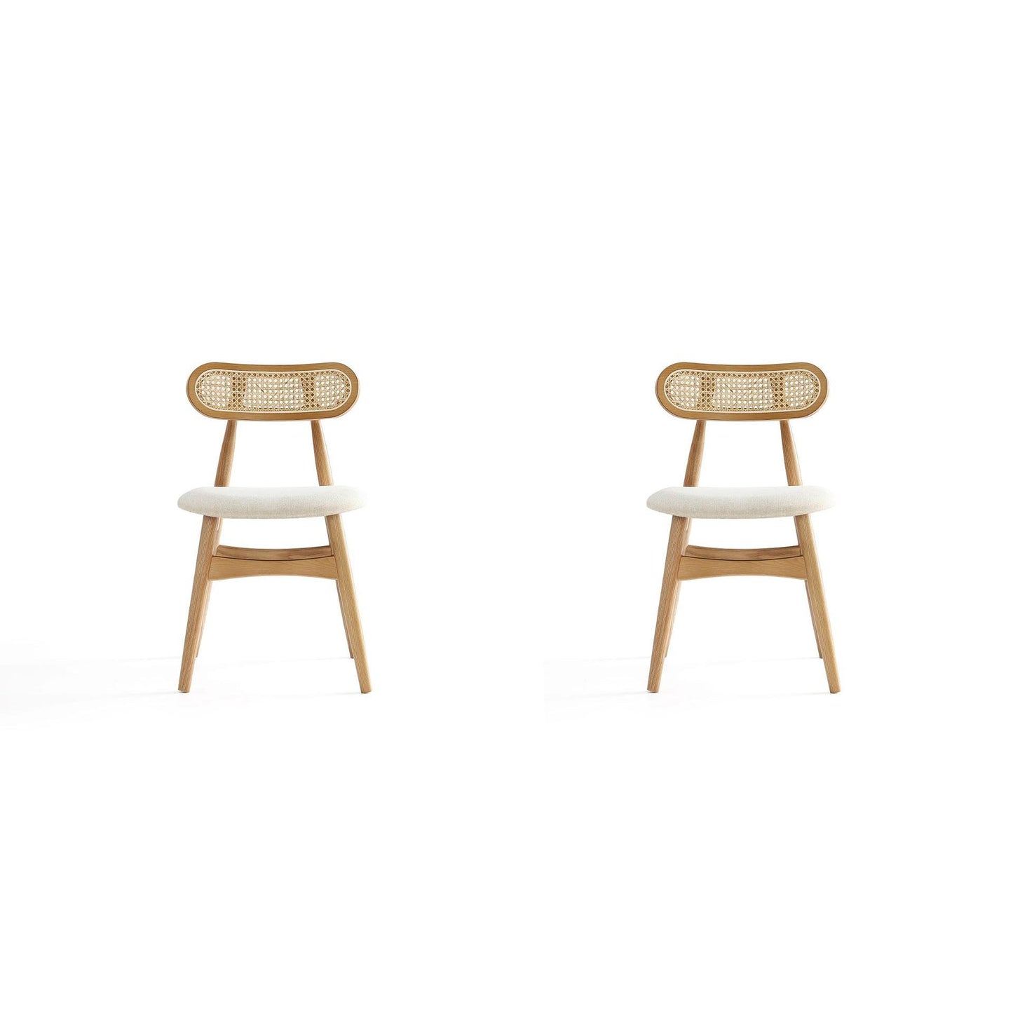 Manhattan Comfort Colbert Nature & Cane With Oatmeal Upholstered Dining Chairs In A Set Of 2