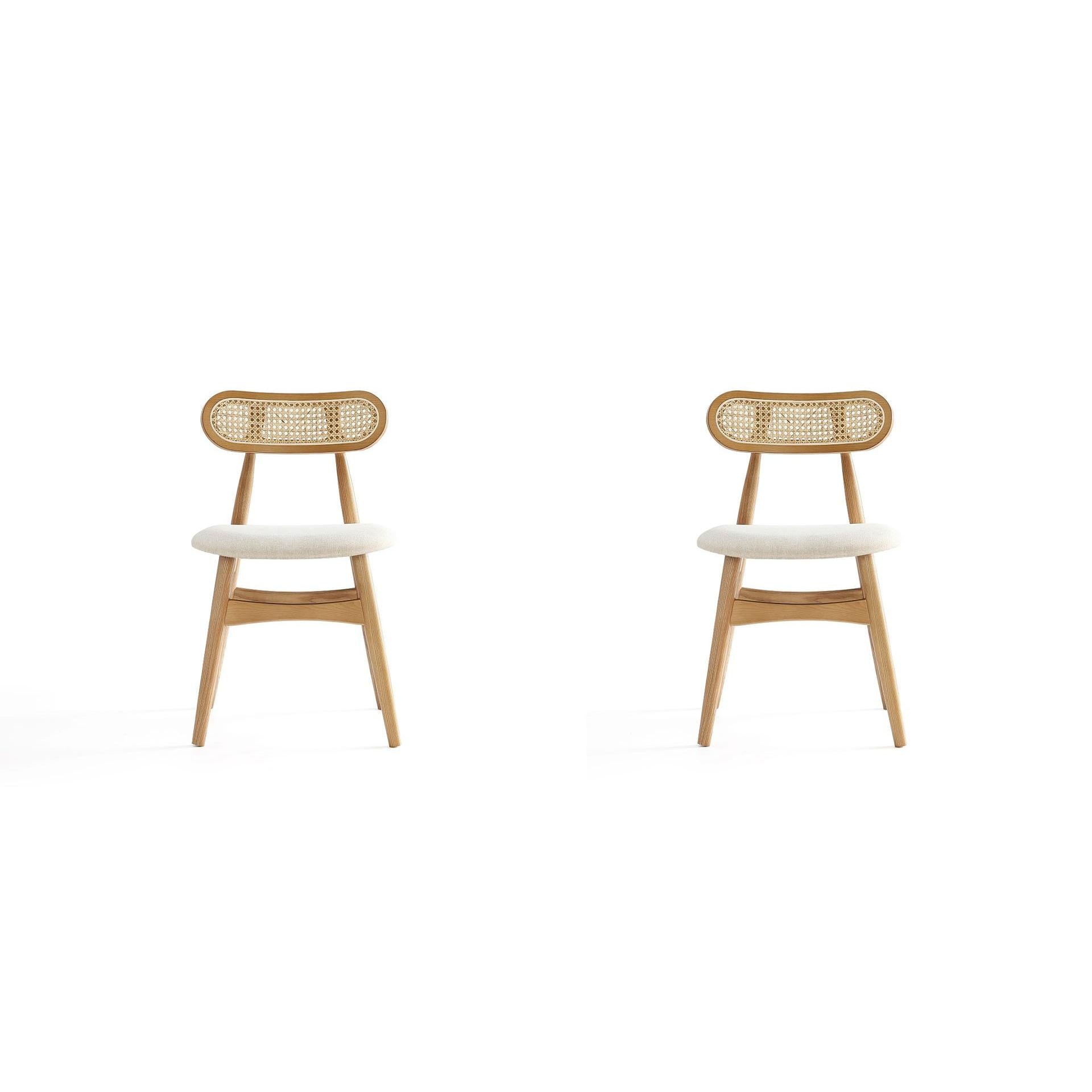 Manhattan Comfort Colbert Nature & Cane With Oatmeal Upholstered Dining Chairs In A Set Of 2