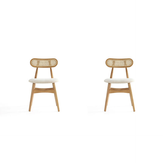 Manhattan Comfort Colbert Nature & Cane With Oatmeal Upholstered Dining Chairs In A Set Of 2