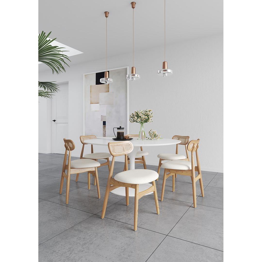 Manhattan Comfort Colbert Nature & Cane With Oatmeal Upholstered Dining Chairs In A Set Of 4
