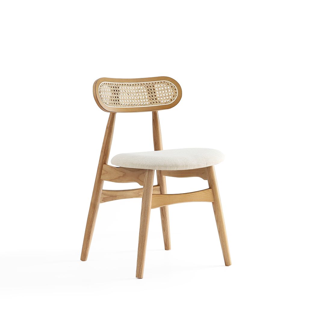 Manhattan Comfort Colbert Nature & Cane With Oatmeal Upholstered Dining Chairs In A Set Of 4