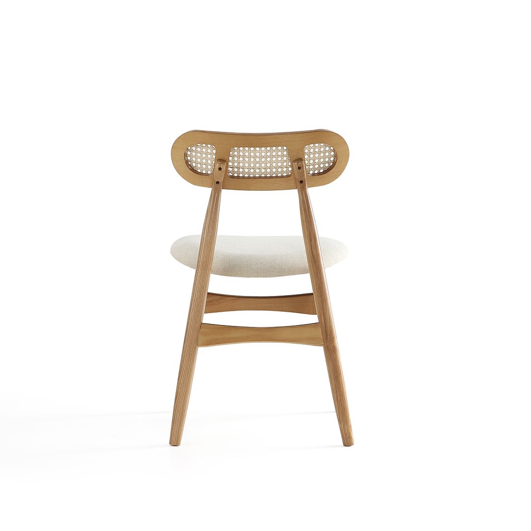 Manhattan Comfort Colbert Nature & Cane With Oatmeal Upholstered Dining Chairs In A Set Of 4