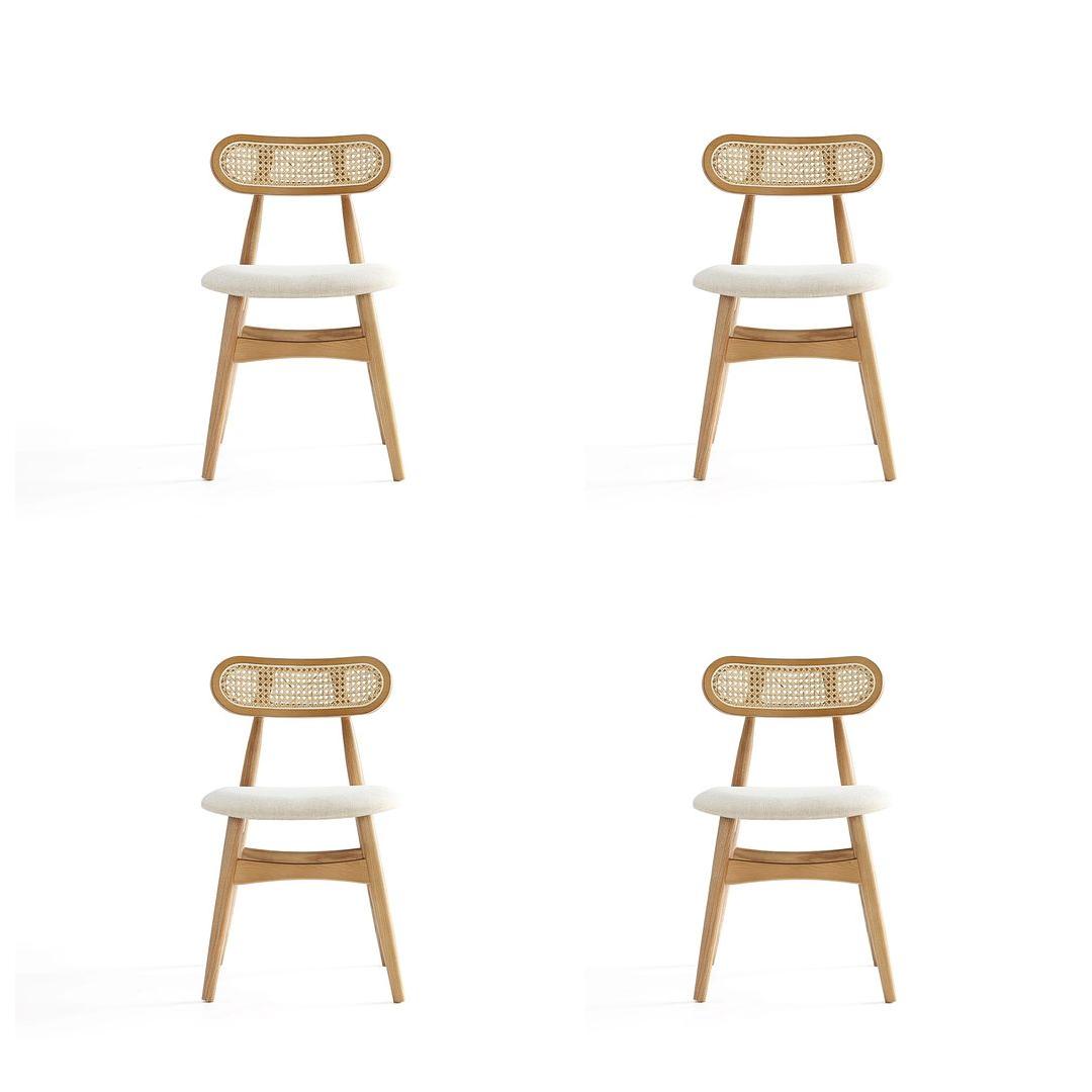 Manhattan Comfort Colbert Nature & Cane With Oatmeal Upholstered Dining Chairs In A Set Of 4