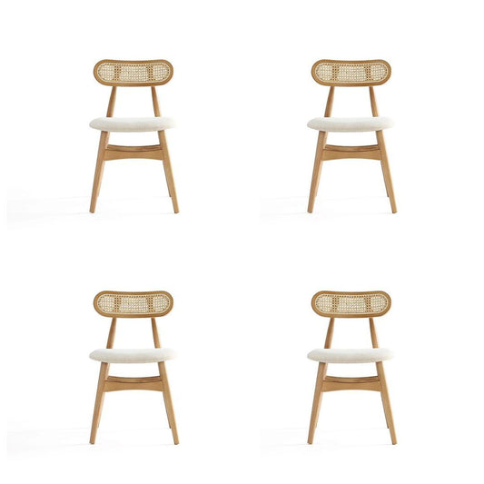 Manhattan Comfort Colbert Nature & Cane With Oatmeal Upholstered Dining Chairs In A Set Of 4