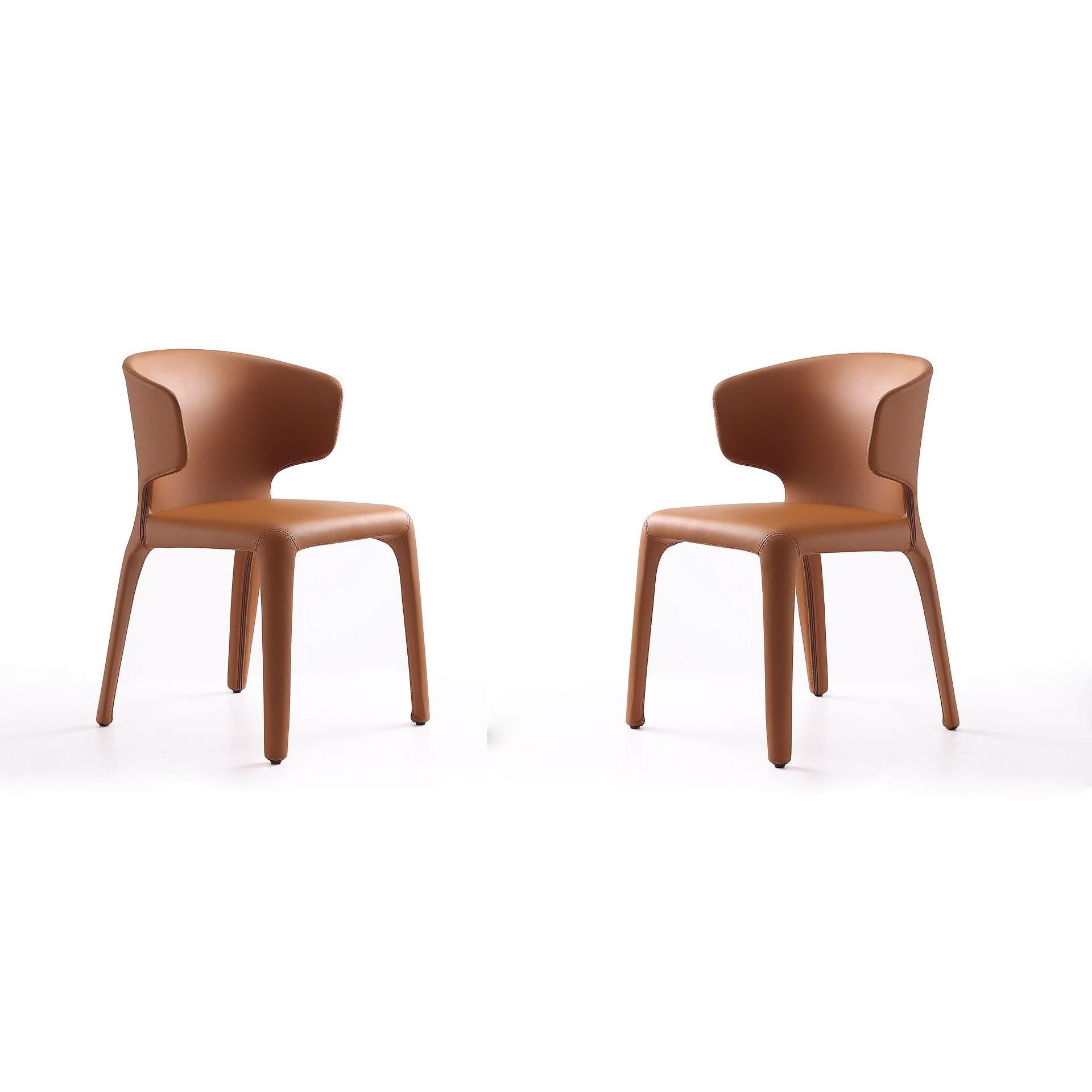 Manhattan Comfort Conrad Saddle Faux Leather Dining Chairs In A Set Of 2