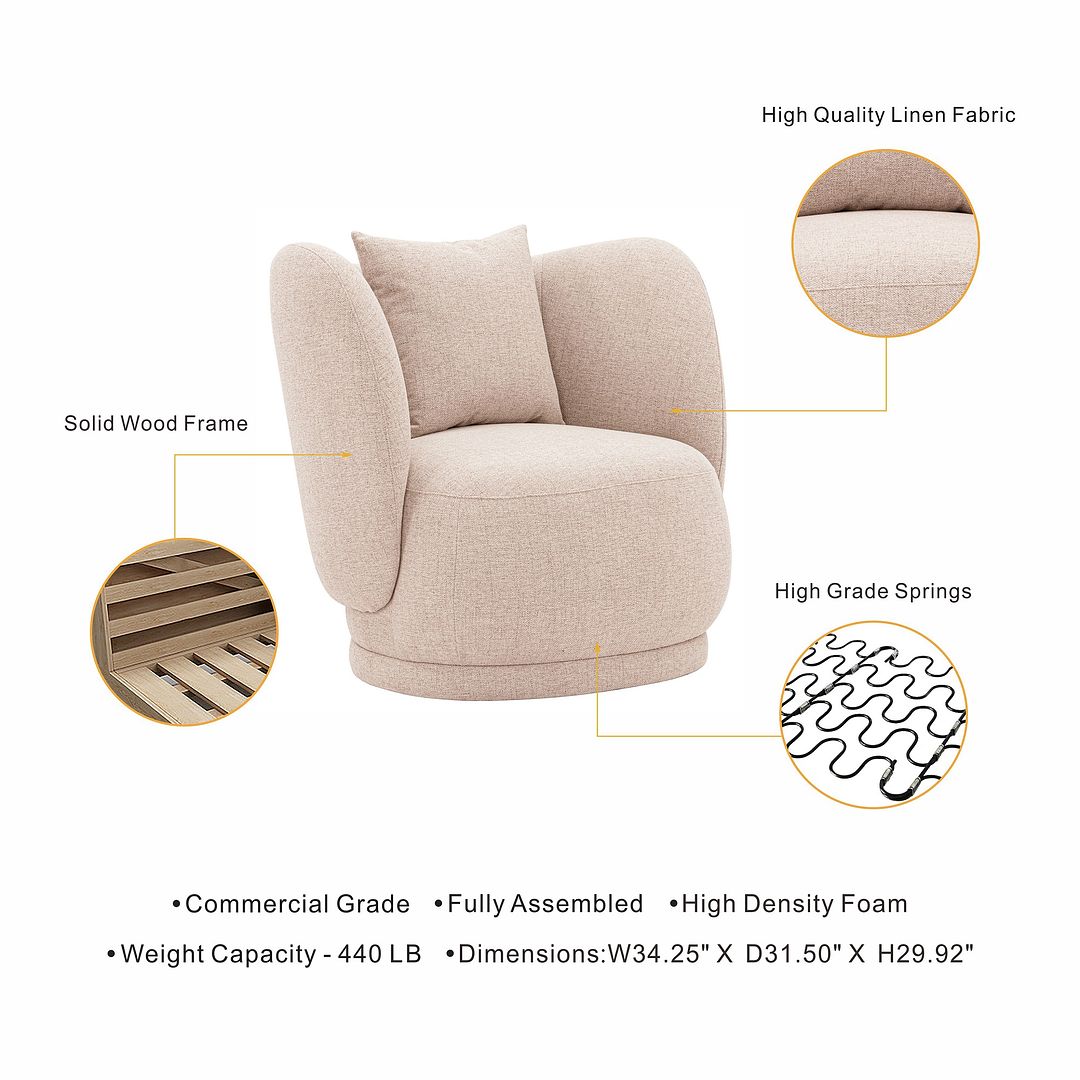 Manhattan Comfort Contemporary Siri 2-Piece Linen Accent Chair With Pillows In Wheat