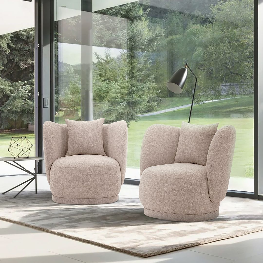 Manhattan Comfort Contemporary Siri 2-Piece Linen Accent Chair With Pillows In Wheat