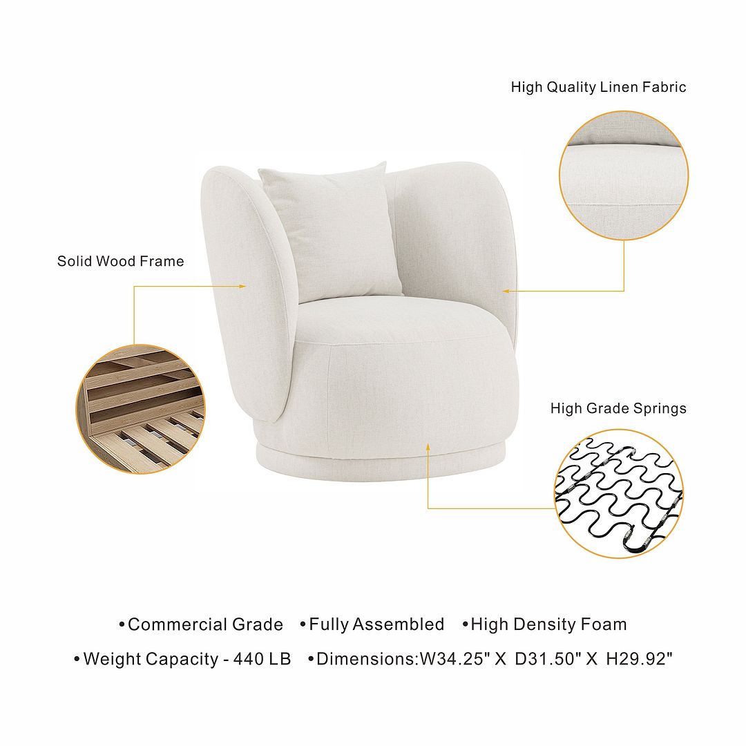 Manhattan Comfort Contemporary Siri Linen Accent Chair With Pillows In Cream