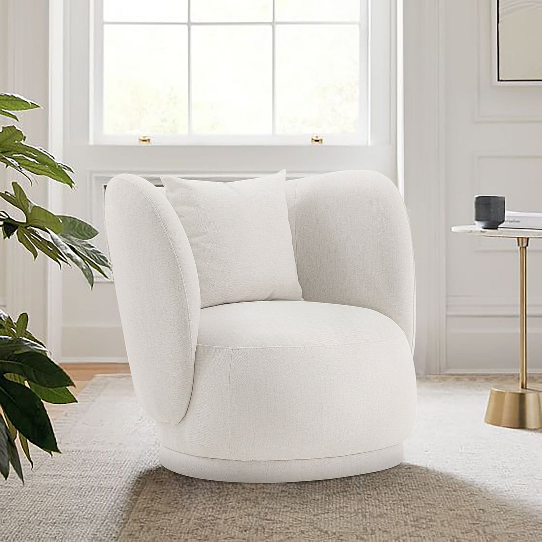 Manhattan Comfort Contemporary Siri Linen Accent Chair With Pillows In Cream