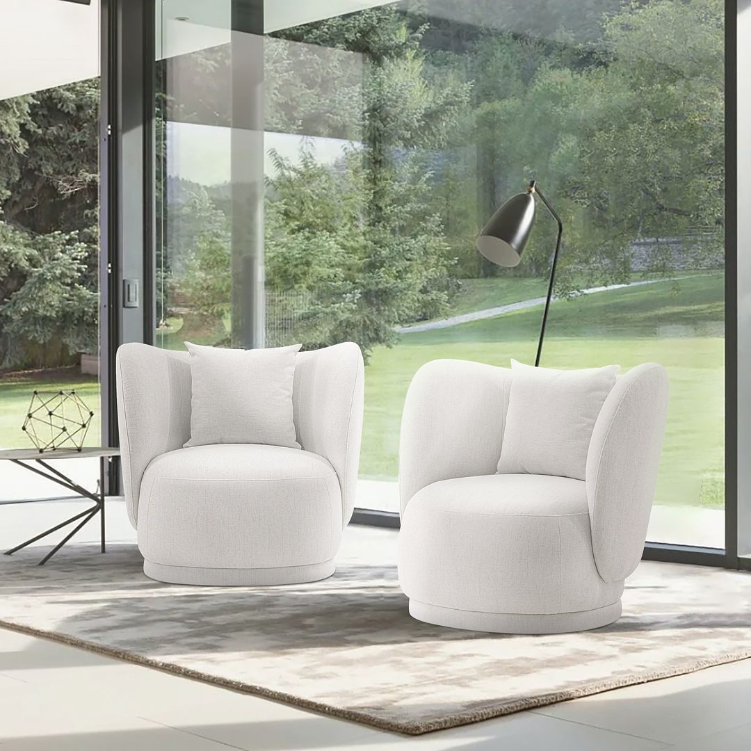 Manhattan Comfort Contemporary Siri Linen Accent Chair With Pillows In Cream