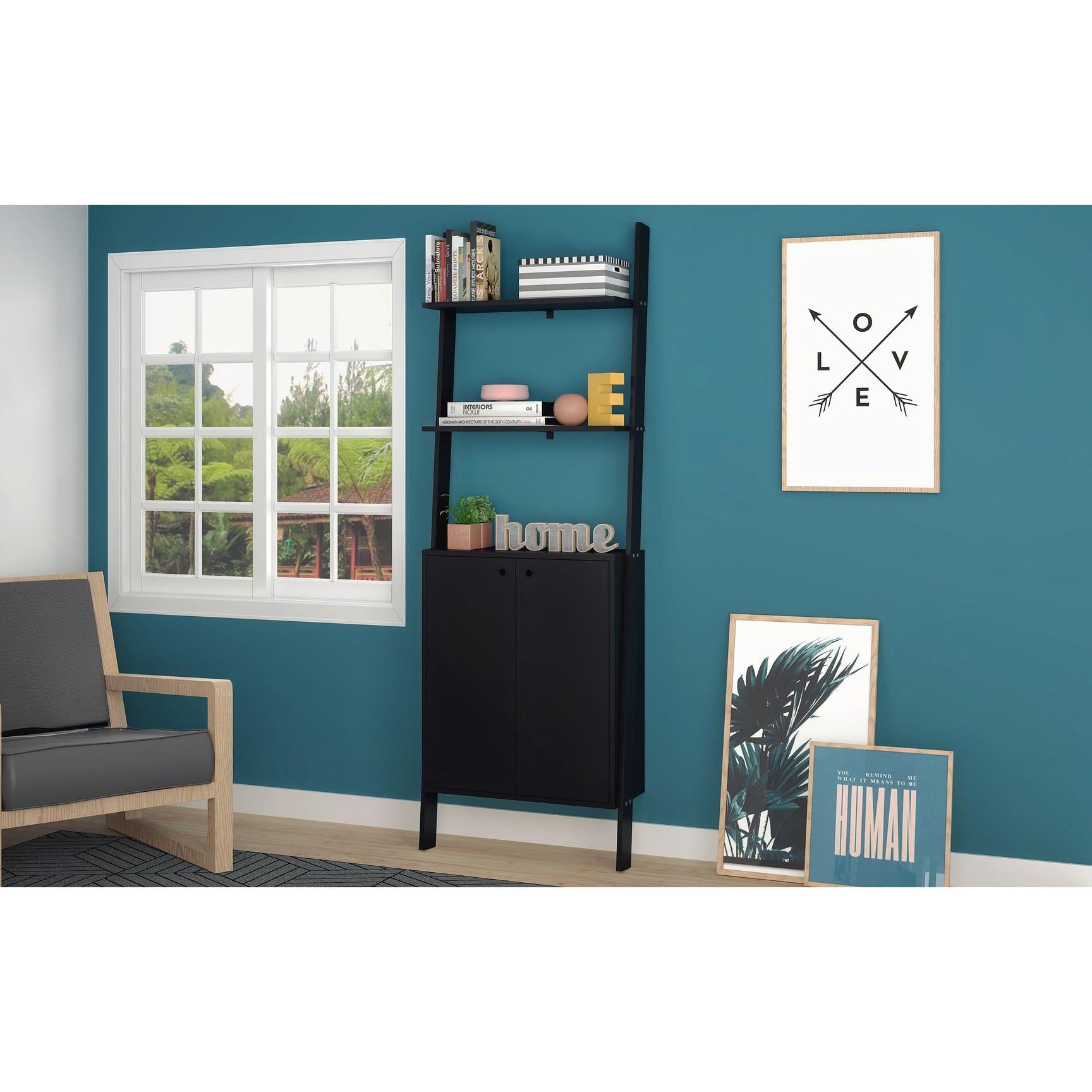 Manhattan Comfort Cooper Ladder Display Cabinet With 2 Floating Shelve ...